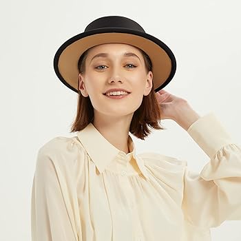 Classic Fedora Two Tone Flat Top Hat with Band Wide Brim